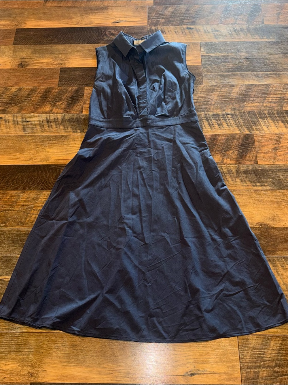 Lafayette 148 New York Sleeveless Navy Collared Fit-and-Flare Dress